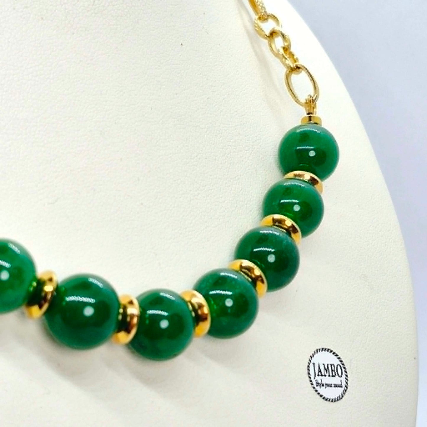 Natural Hetian Jade Set in 12mm Stones and Gold Plated Stainless Steel with Chain Necklace