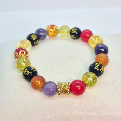 Sanctuary Bracelet in 10mm Natural Stones including Carnelian, Obsidian, Amethyst, Red Chalcedony, Citrine and Peridot