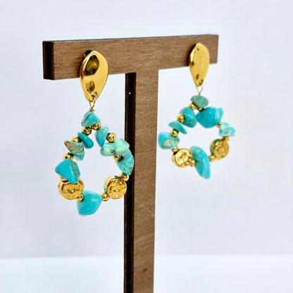 Natural Turquoise Dangle Earrings in Gold Plated Stainless Steel