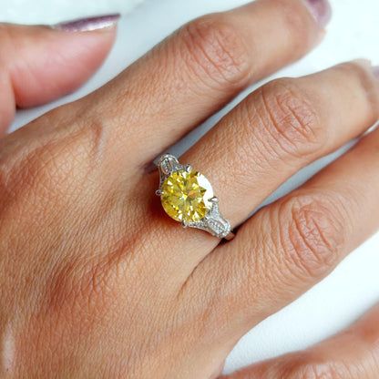 3ct Yellow Moissanite Diamond Ring in Sterling Silver