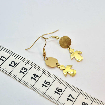 Stainless Steel Gold Plated Dangle Earrings with Angel
