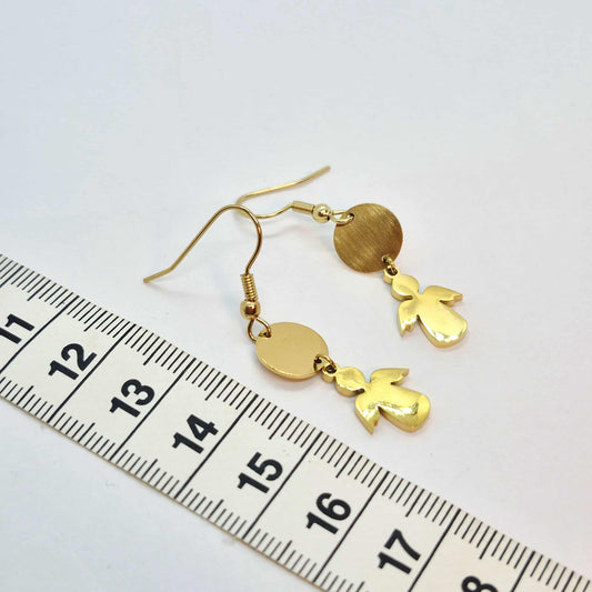 Stainless Steel Gold Plated Dangle Earrings with Angel