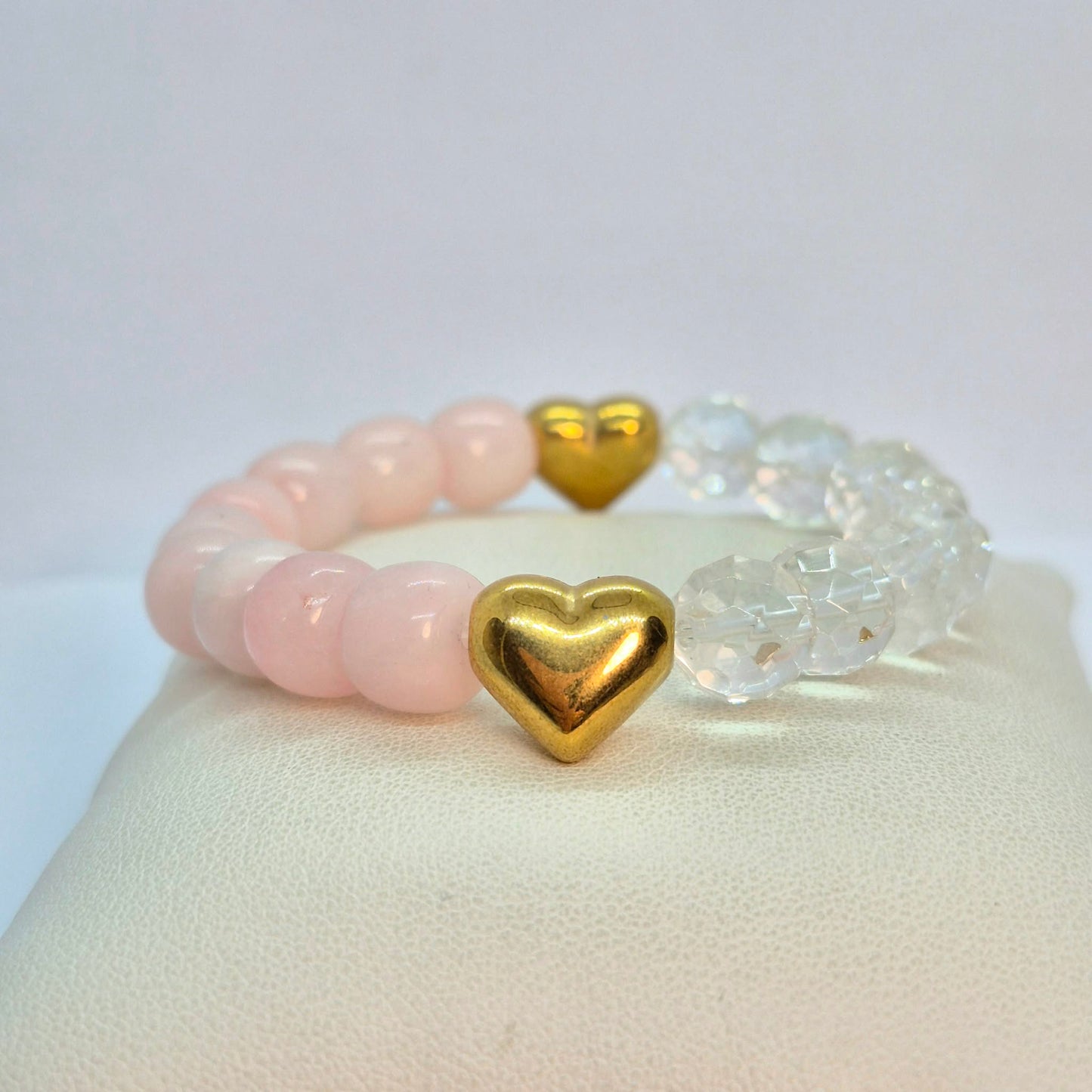 Natuurlijke Rozenkwarts en Wit Bergkristal Armband in 10mm Kralen