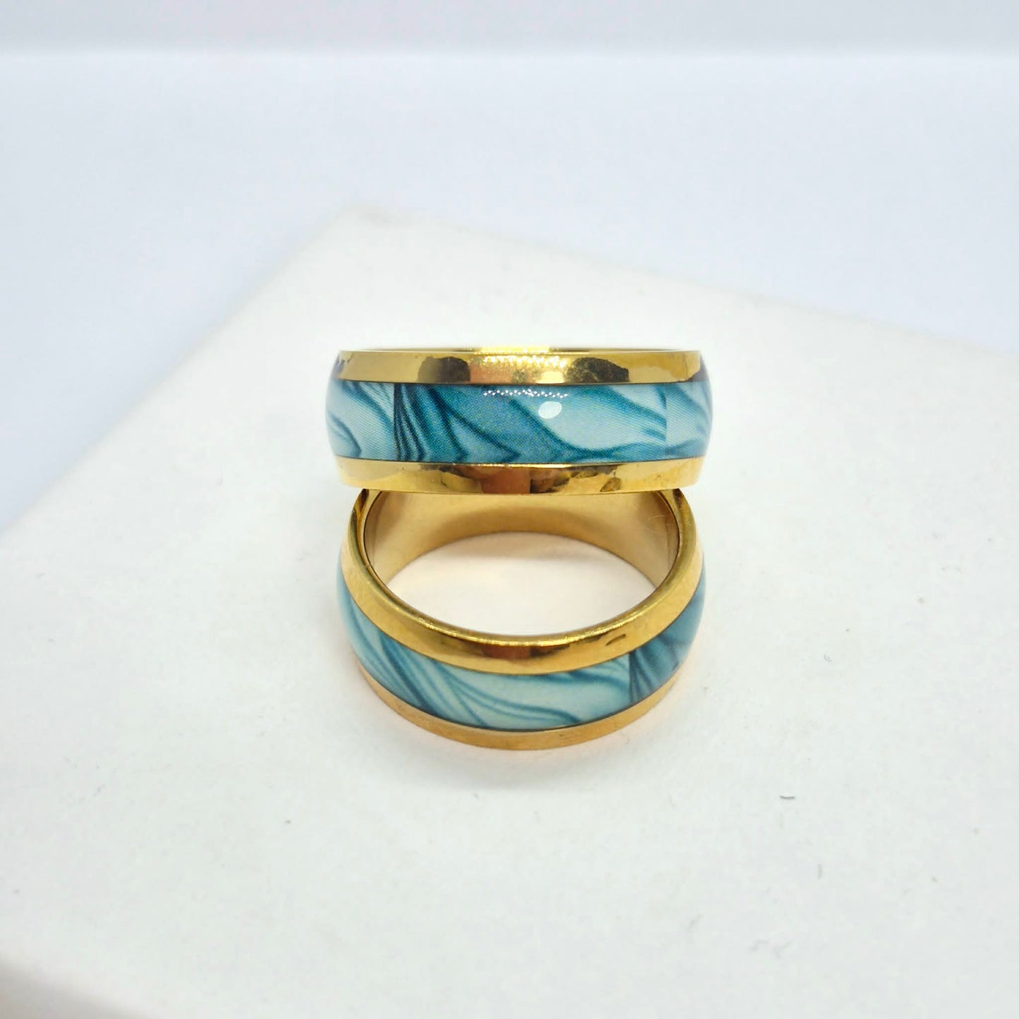 Gold Plated Stainless Steel Ring with inlaid Turquoise Design