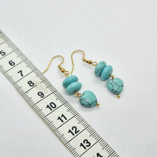 Natural Turquoise Heart Dangle Earrings in Stainless Steel Gold Plated