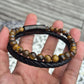 Natural Stone Leather Bracelets for Men with Hematite, Lapis, Turquoise or Tiger Eye