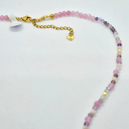 Natural Rose Quartz Donut Pendant with Amethyst and Rose Quartz Beaded Necklace