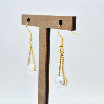 Natural Crystal Quartz Dangle Earrings in Stainless Steel Gold Plated
