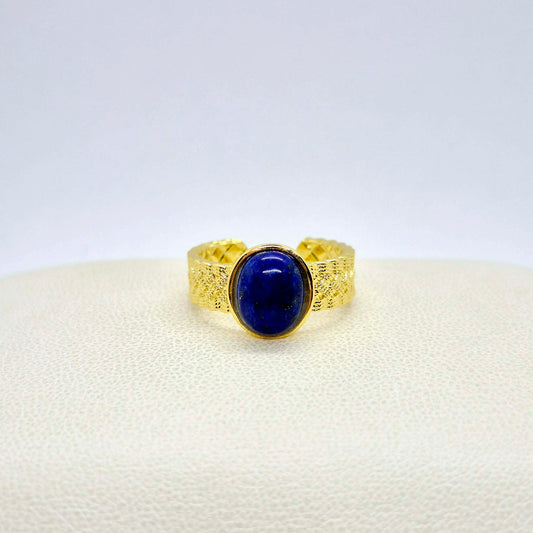 Natural Lapis Lazuli Ring in Gold Plated Stainless Steel Resizeable