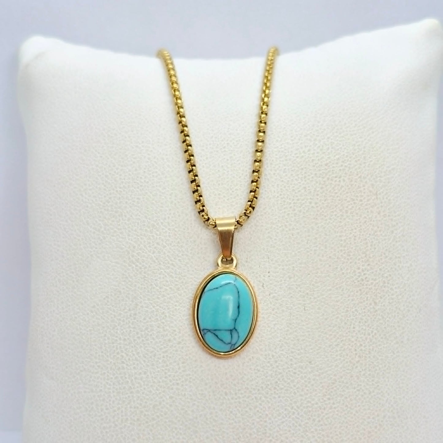 Natural Turquoise Pendant with Gold Plated Stainless Steel Chain Necklace