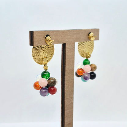 Natural Mixed Stones Earrings in Stainless Steel Gold Plated