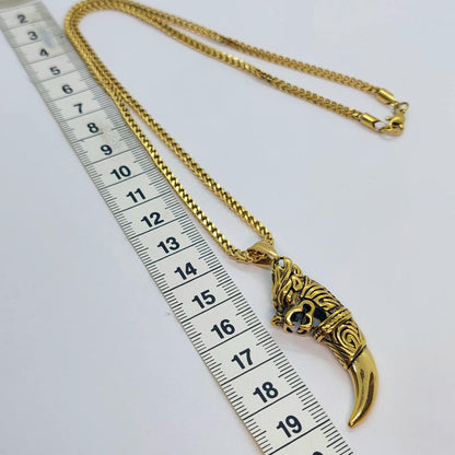 Dragon Tooth Pendant in Stainless Steel Gold Plated Chain Necklace