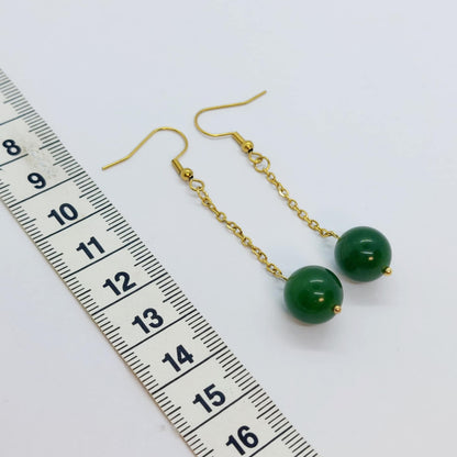 Natural Hetian Jade Dangle Earrings in Gold Plated Stainless Steel