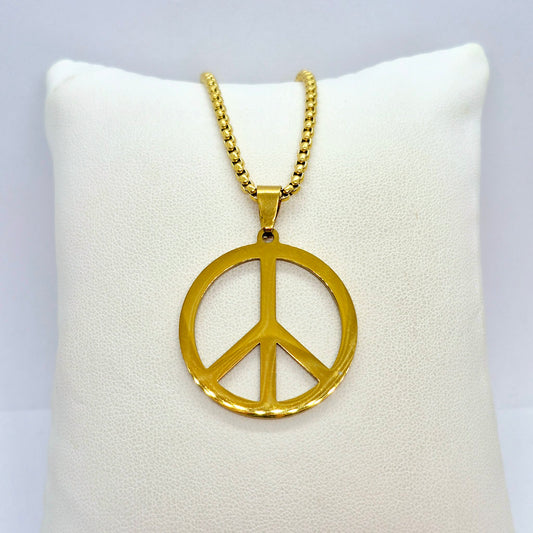 Peace Pendant with Chain Necklace in Gold Platted Stainless Steel