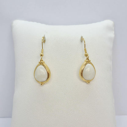 Natural White Jade Dangle Earrings in Gold Plated Stainless Steel
