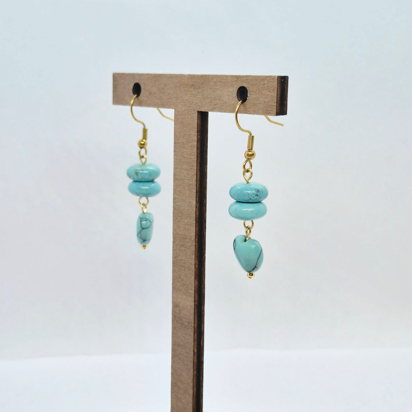 Natural Turquoise Heart Dangle Earrings in Stainless Steel Gold Plated