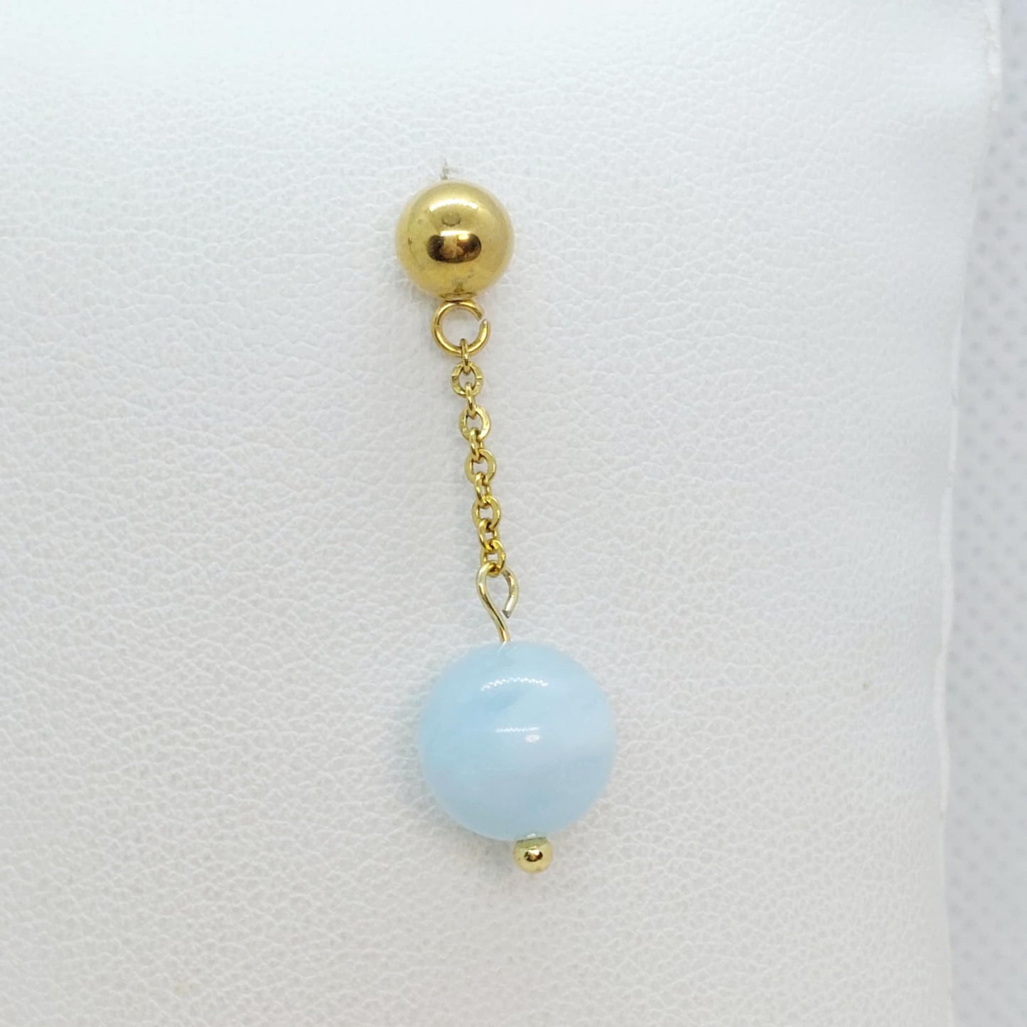 Natural 10mm Aquamarine Stone Earrings in Gold Plated Stainless Steel