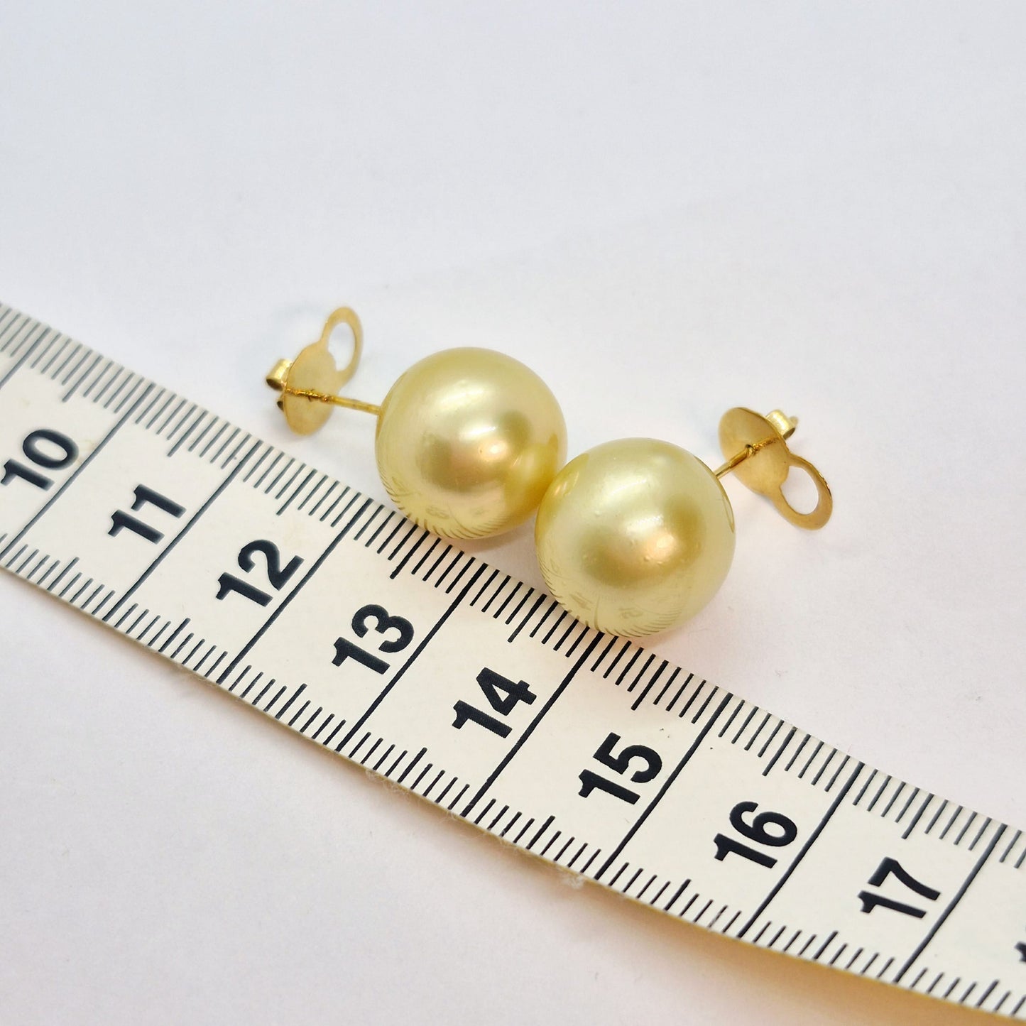 Natural 14mm South Sea Champagne Pearl Earrings in Solid 14K Gold
