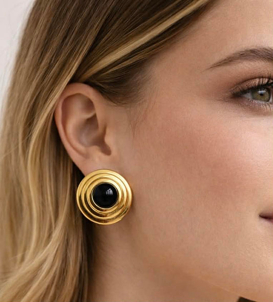 Natural Obsidian Earrings in Gold Plated Stainless Steel