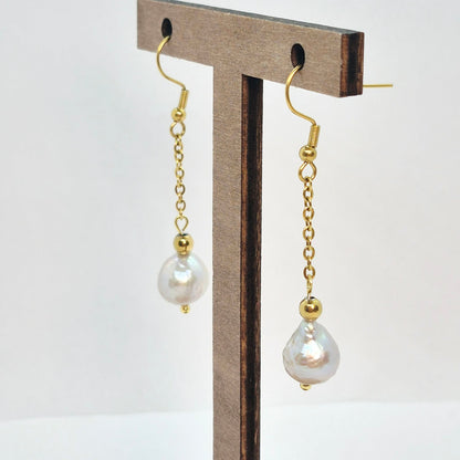 Natural Baroque Pearl Dangle Earrings in Stainless Steel Gold Plated