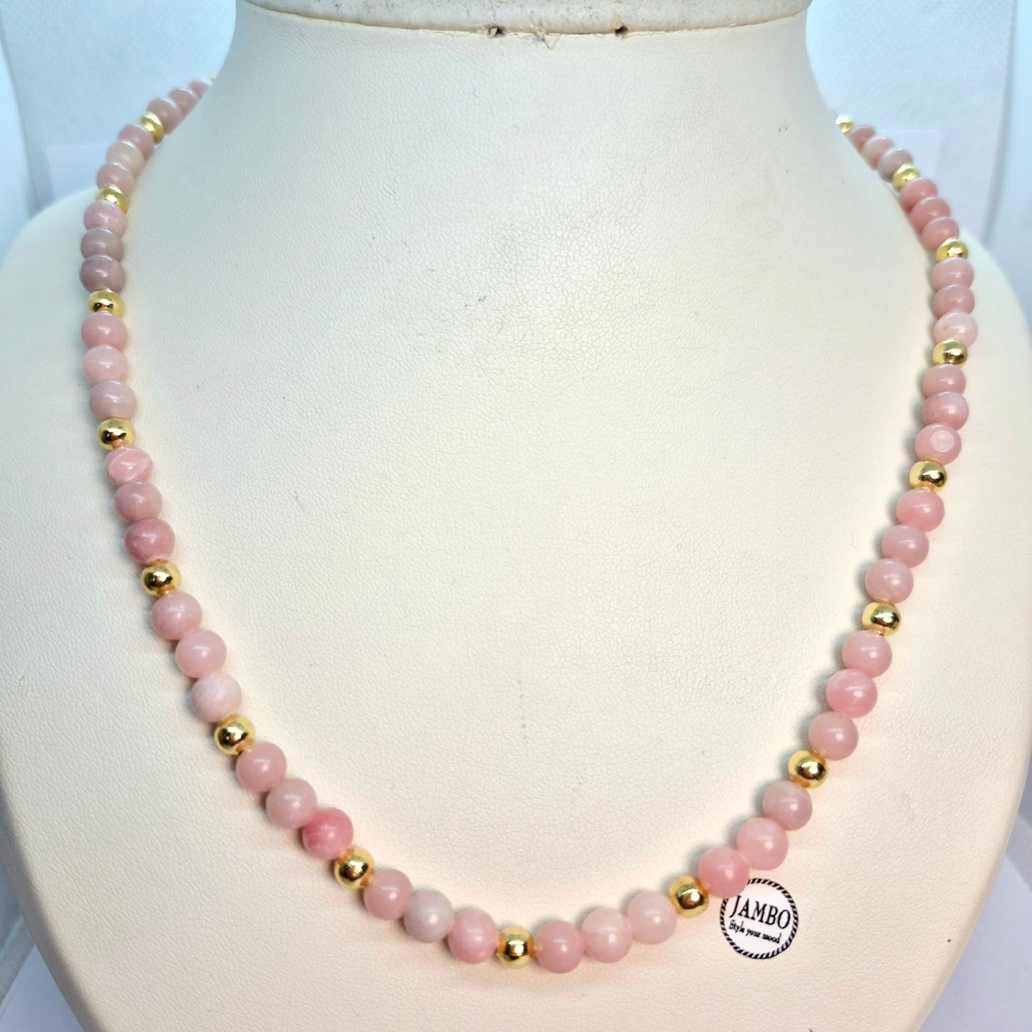 Natuurlijke Roze Opaal Ketting Choker van 6mm Kralen