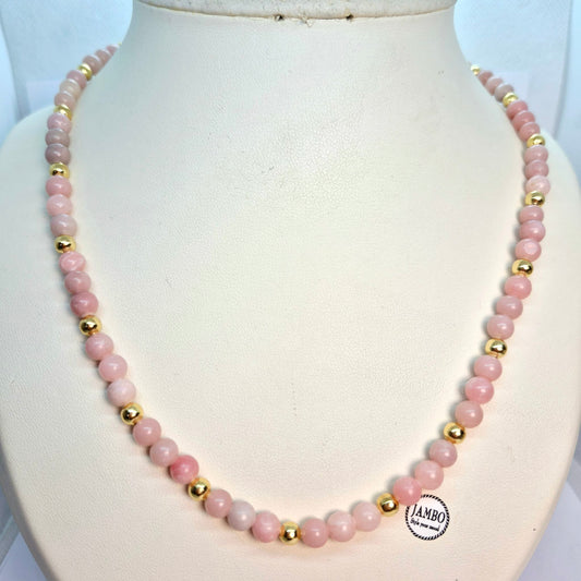 Natural Pink Opal Necklace Choker in 6mm Stones