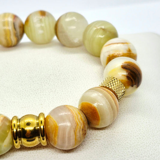 Natural Striped Agate Bracelet in 12mm Stones