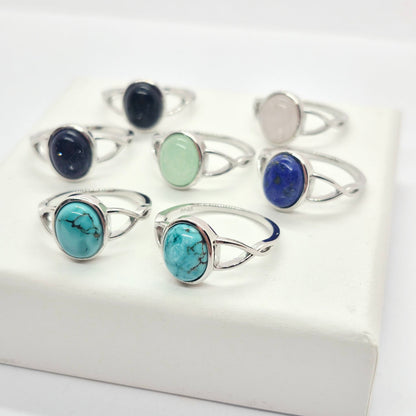 Natural Stone Ring in Sterling Silver with Turquoise, Lapis, Rose Quartz, Aventurine, Obsidian and Blue Goldstone