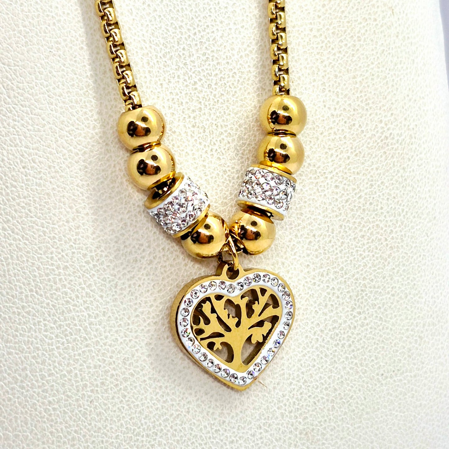 Heart with Tree of Life Necklace in Gold Platted Stainless Steel