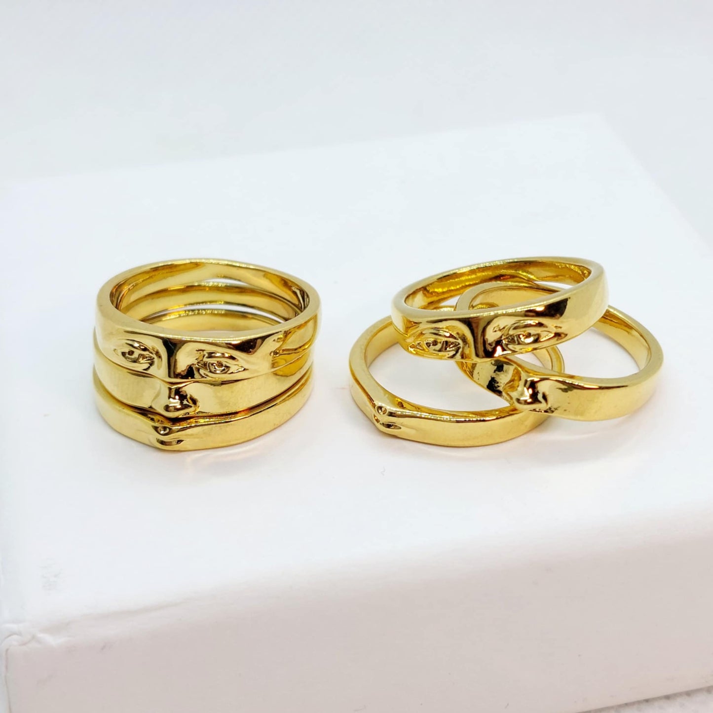 3 Piece Face Ring in Gold Plated Stainless Steel Resizeable