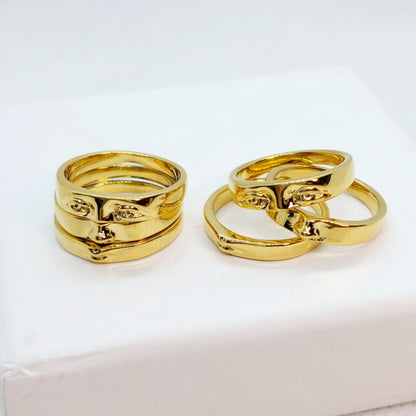 3 Piece Face Ring in Gold Plated Stainless Steel