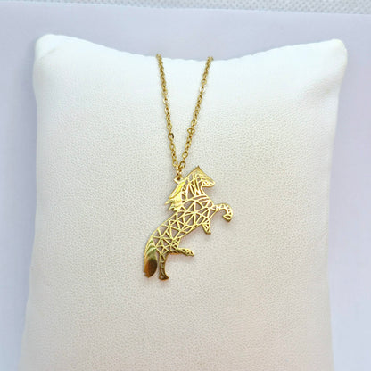Gold Plated Stainless Steel Horse Pendant with Chain Necklace