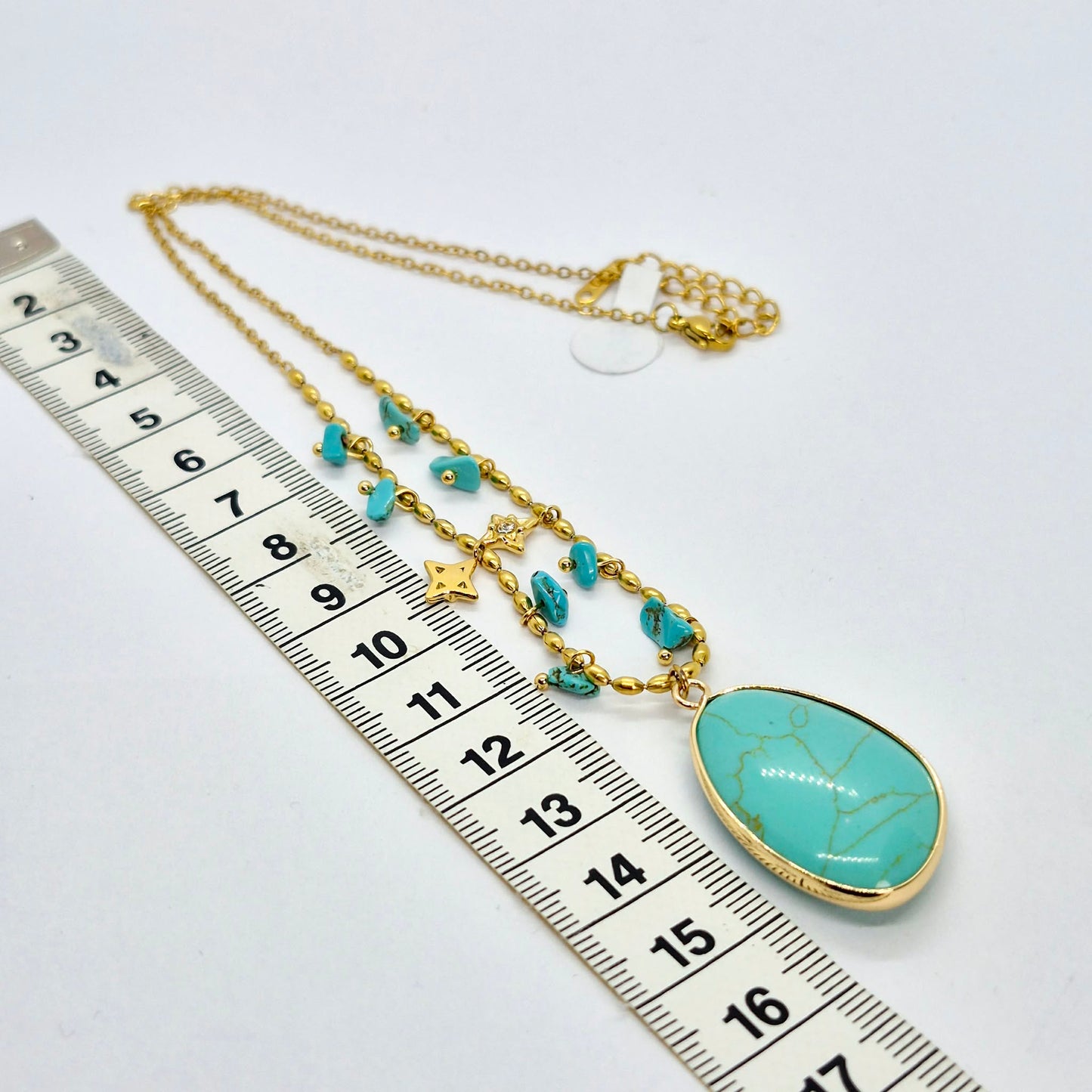 Natural Turquoise Pendant with Stainless Steel Chain Necklace