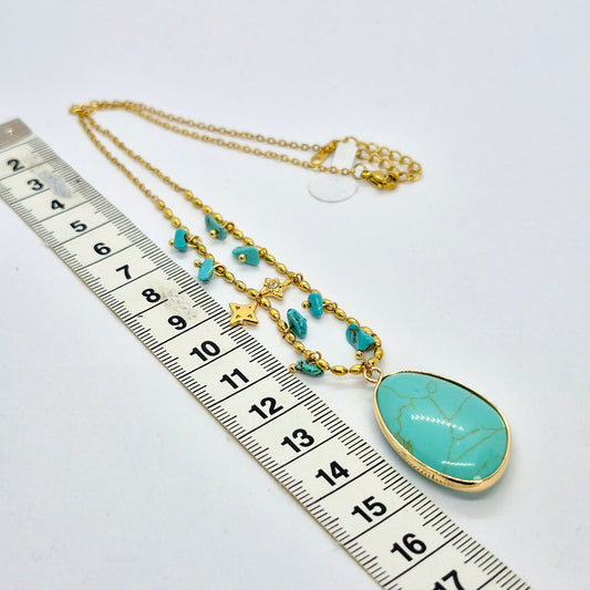 Natural Turquoise Pendant with Gold Plated Stainless Steel Chain Necklace