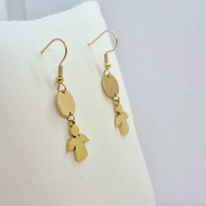 Stainless Steel Gold Plated Dangle Earrings with Angel