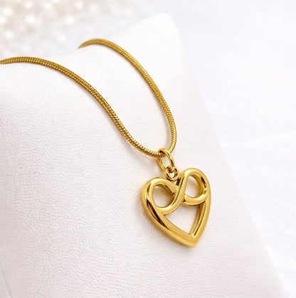 Heart Infinity Pendant Necklace in Gold Platted Stainless Steel