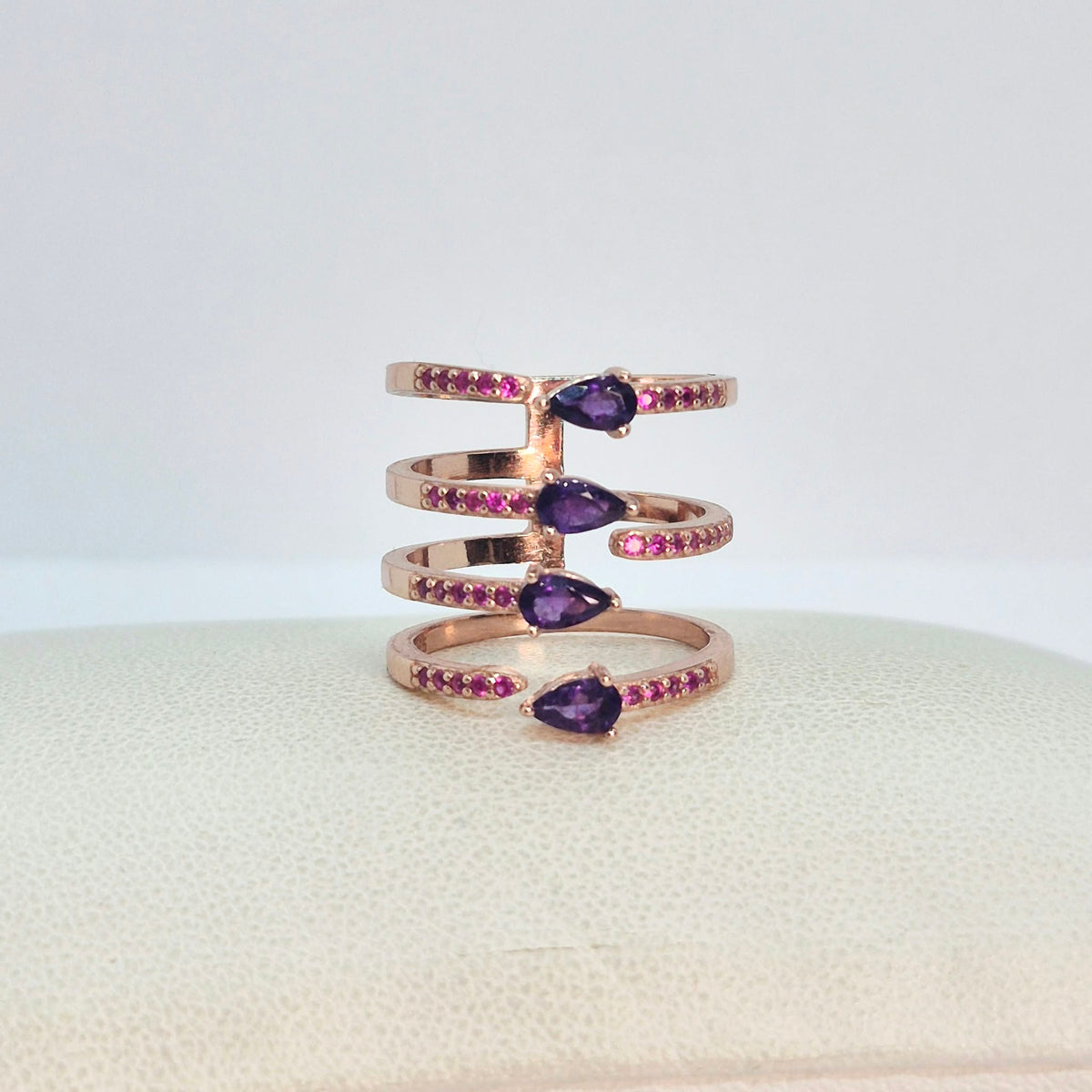 Natural Amethyst Ring in Rose Gold Sterling Silver Resizeable