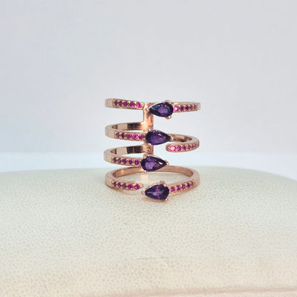 Natural Amethyst Ring in Rose Gold Sterling Silver Resizeable