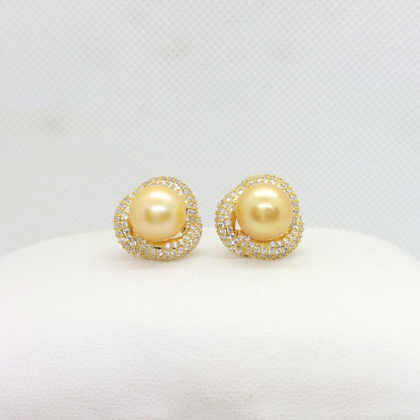 Natural Golden 10mm South Sea Pearl Stud Earrings in Gold Plated Sterling Silver