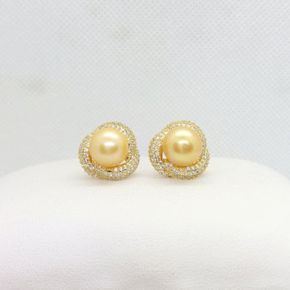 Natural Golden 10mm South Sea Pearl Set in Gold Plated Sterling Silver