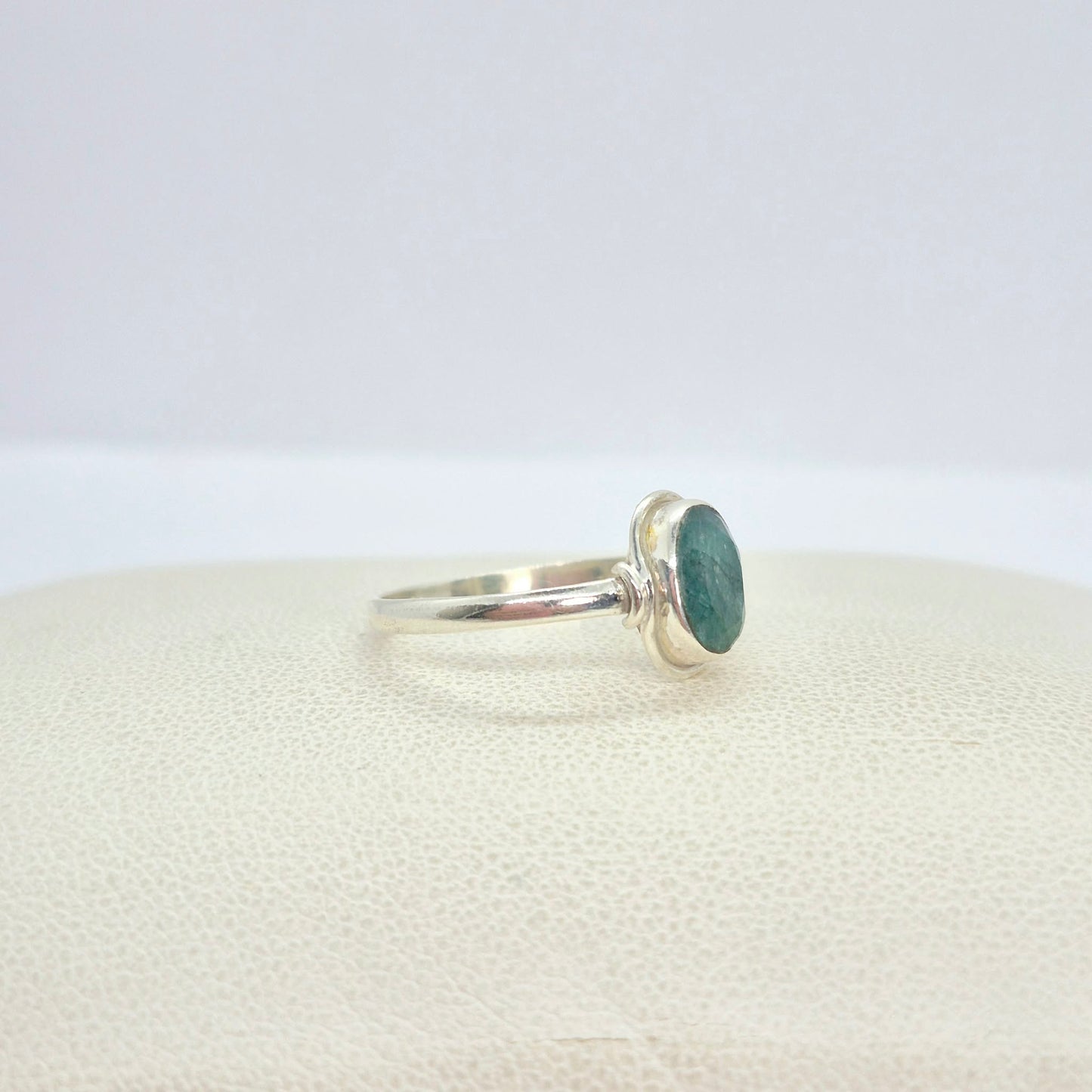 Natural Emerald Stone Ring in Sterling Silver Setting