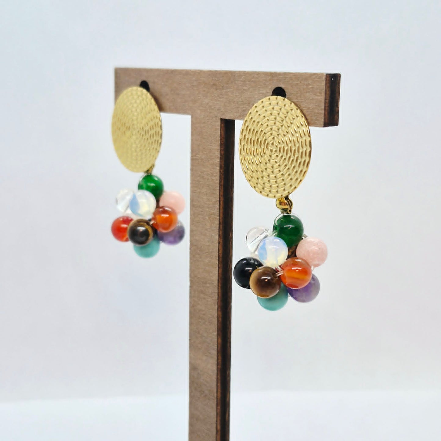 Natural Mixed Stones Earrings in Stainless Steel Gold Plated