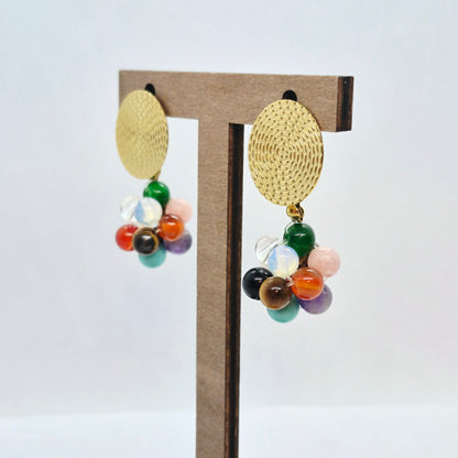 Natural Mixed Stones Earrings in Stainless Steel Gold Plated
