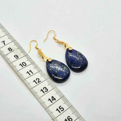 Natural Lapis RainDrop Earrings in Stainless Steel Gold Plated