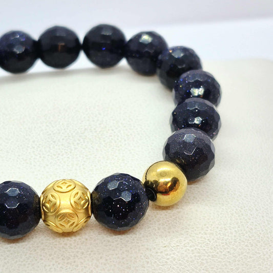Blue Faceted Goldstone Bracelet in 10mm Stones