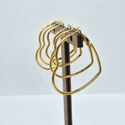 Stainless Steel Gold Plated Heart Hoop Earrings