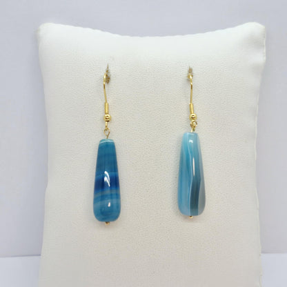 Natural Blue Agate Dangle Earrings in Gold Plated Stainless Steel (Copy)