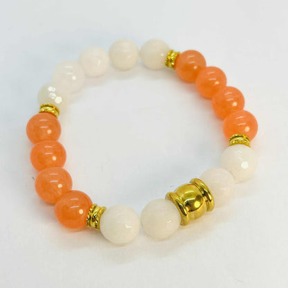 Natural Orange Chalcedony and White Quartz Bracelet in 10mm Stones