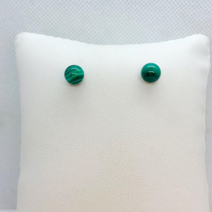 Natural Malachite Stud Earrings in 6mm Stones with Sterling Silver