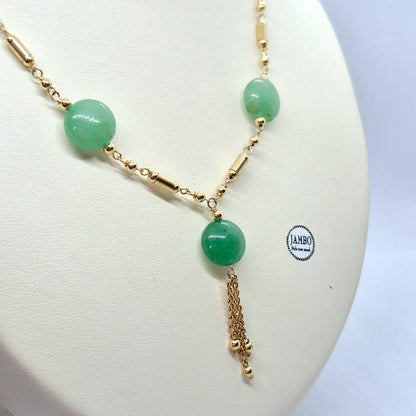 Natural Hetian Jade Necklace in 10K Solid Gold